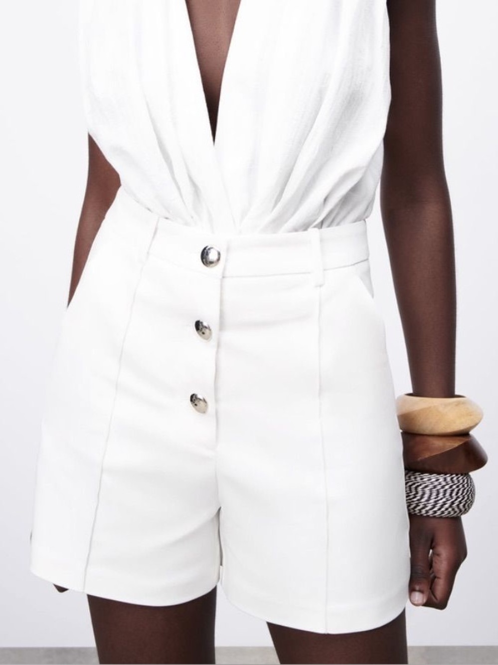 Ivory Zara Shorts With Gold Buttons